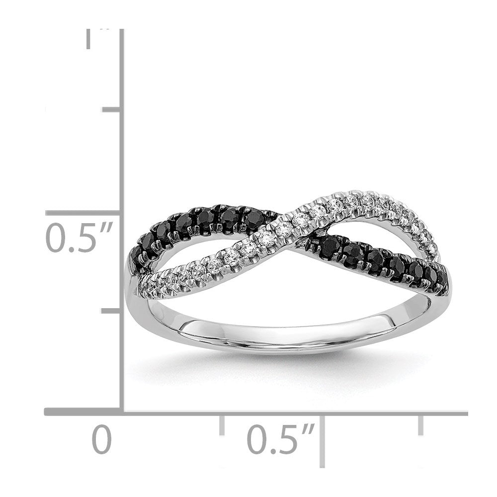 14k White Gold Black and White Real Diamond Twisted Ring