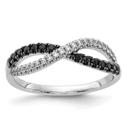 14k White Gold Black and White Real Diamond Twisted Ring