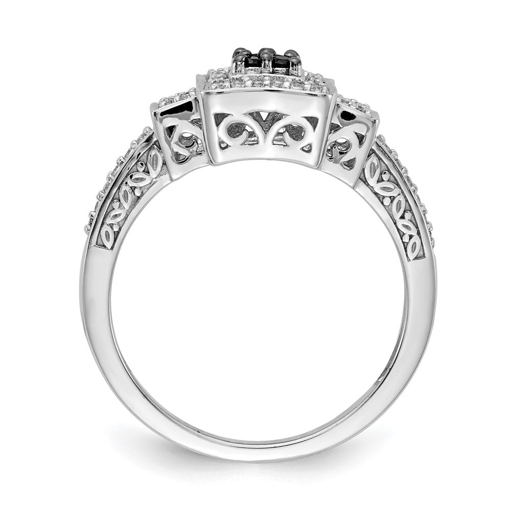 14k White Gold and Black Real Diamond Square Ring