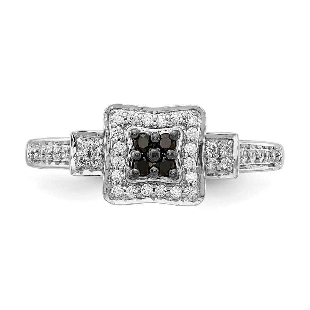 14k White Gold and Black Real Diamond Square Ring