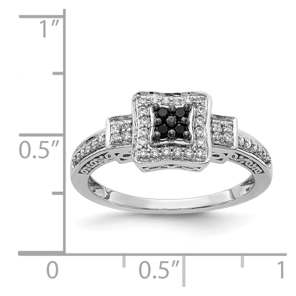 14k White Gold and Black Real Diamond Square Ring
