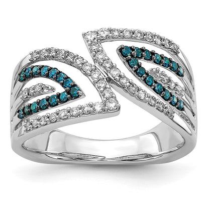 14k White Gold Blue/White Fancy Real Diamond Ring