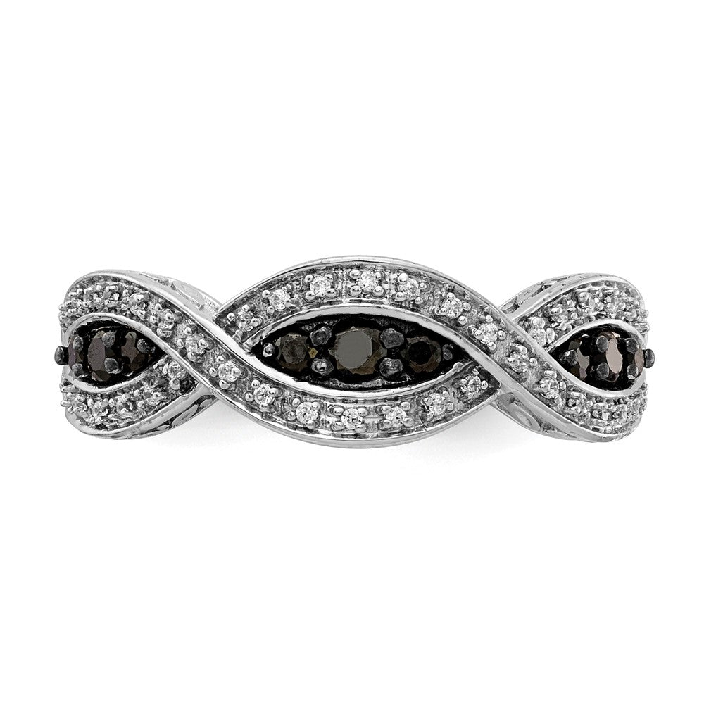 14k White Gold and Black Real Diamond Twist Ring