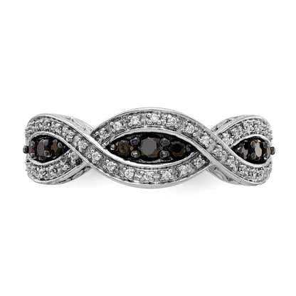 14k White Gold and Black Real Diamond Twist Ring