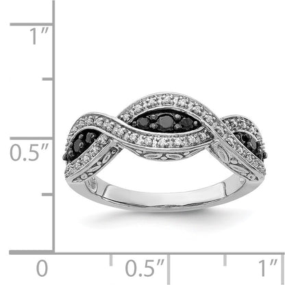 14k White Gold and Black Real Diamond Twist Ring