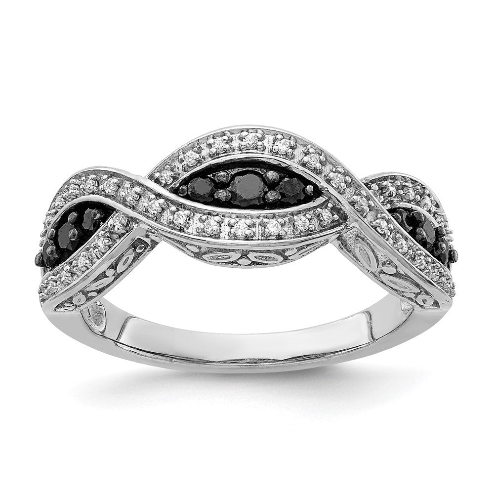 14k White Gold and Black Real Diamond Twist Ring