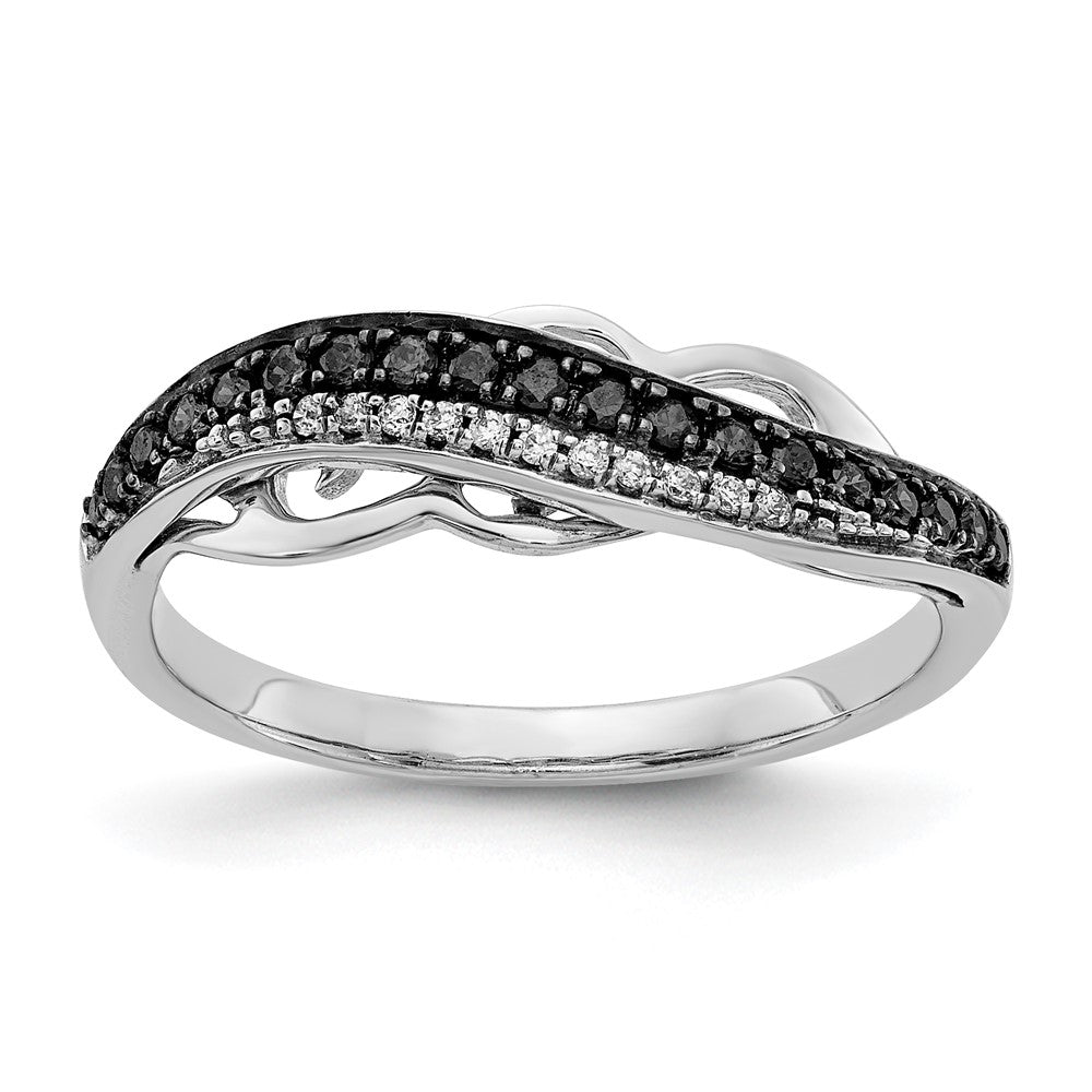 14k White Gold w/Black Rhd Fancy Black and White Real Diamond Ring