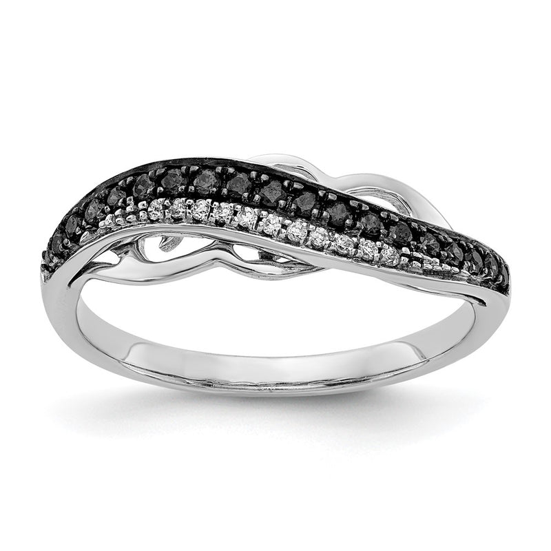 14k White Gold w/Black Rhd Fancy Black and White Real Diamond Ring