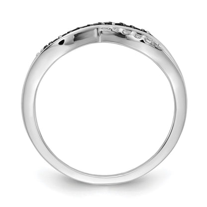 14k White Gold w/ Black and White Real Diamond Crisscross Ring