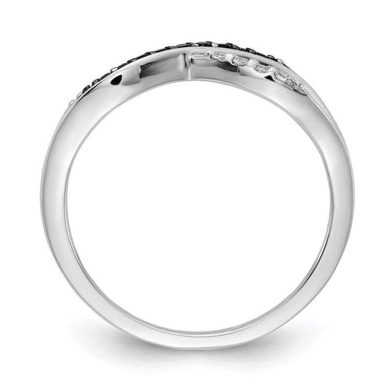 14k White Gold w/ Black and White Real Diamond Crisscross Ring