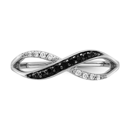 14k White Gold w/ Black and White Real Diamond Crisscross Ring