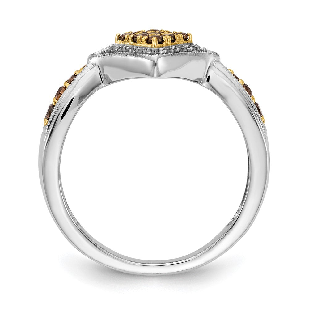 14k White Gold w/Yellow Rhodium White and Champagne Real Diamond Ring