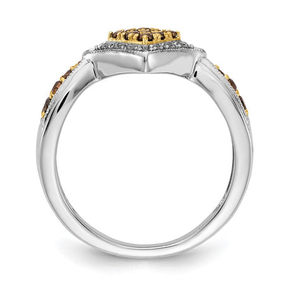 14k White Gold w/Yellow Rhodium White and Champagne Real Diamond Ring