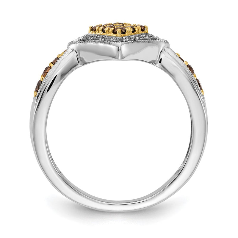 14k White Gold w/Yellow Rhodium White and Champagne Real Diamond Ring