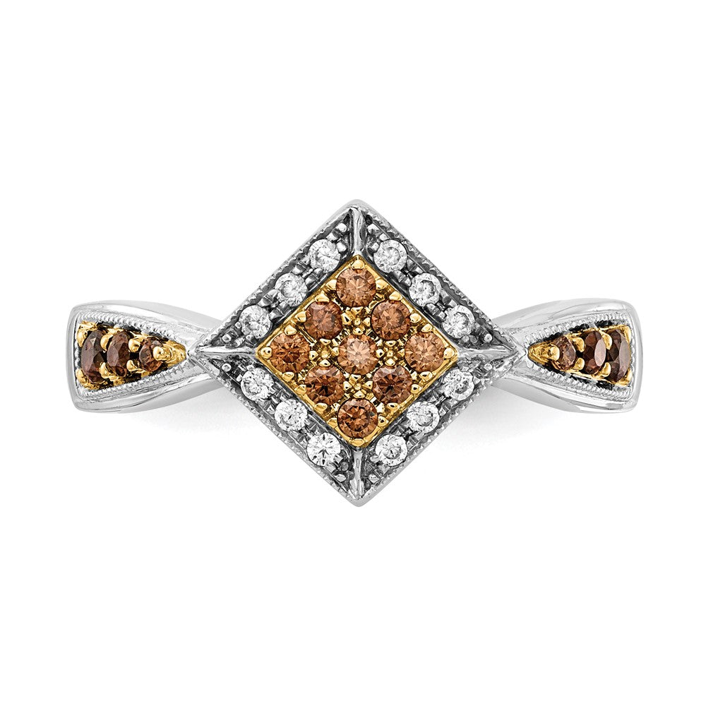 14k White Gold w/Yellow Rhodium White and Champagne Real Diamond Ring