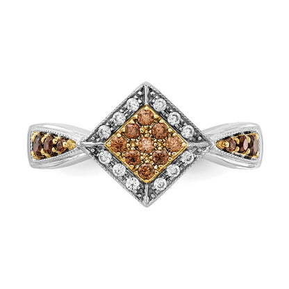 14k White Gold w/Yellow Rhodium White and Champagne Real Diamond Ring