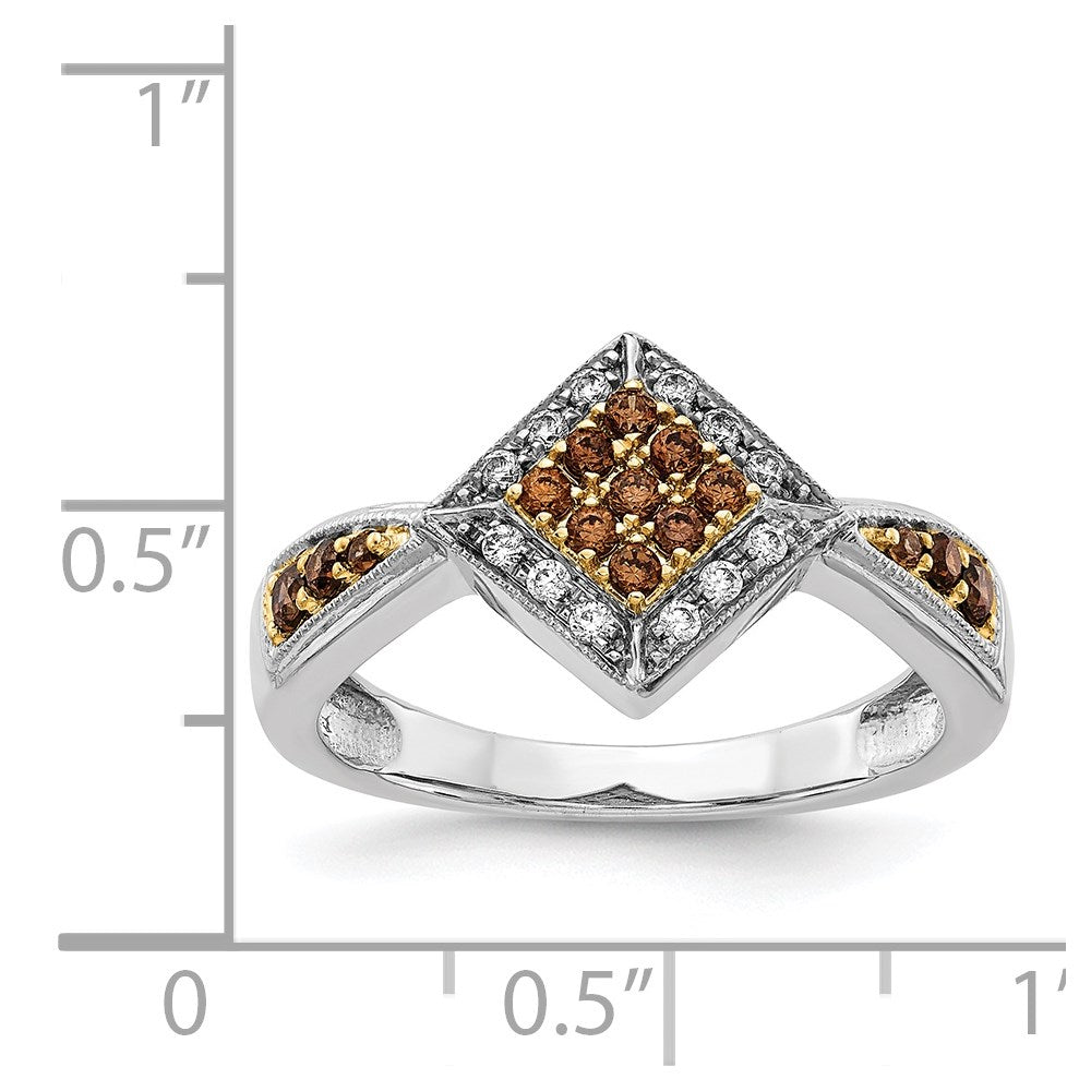 14k White Gold w/Yellow Rhodium White and Champagne Real Diamond Ring