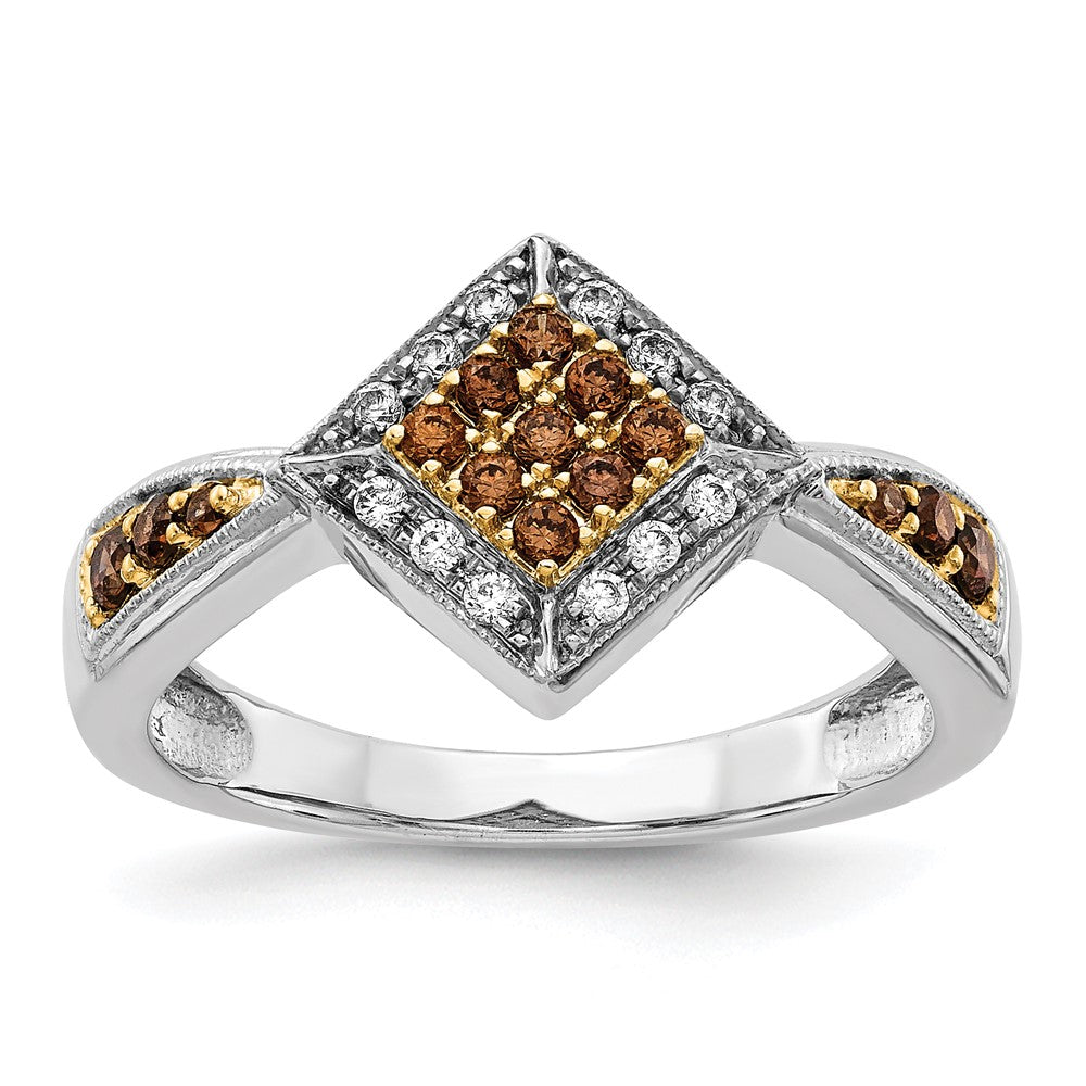 14k White Gold w/Yellow Rhodium White and Champagne Real Diamond Ring