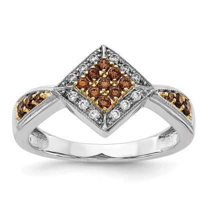 14k White Gold w/Yellow Rhodium White and Champagne Real Diamond Ring