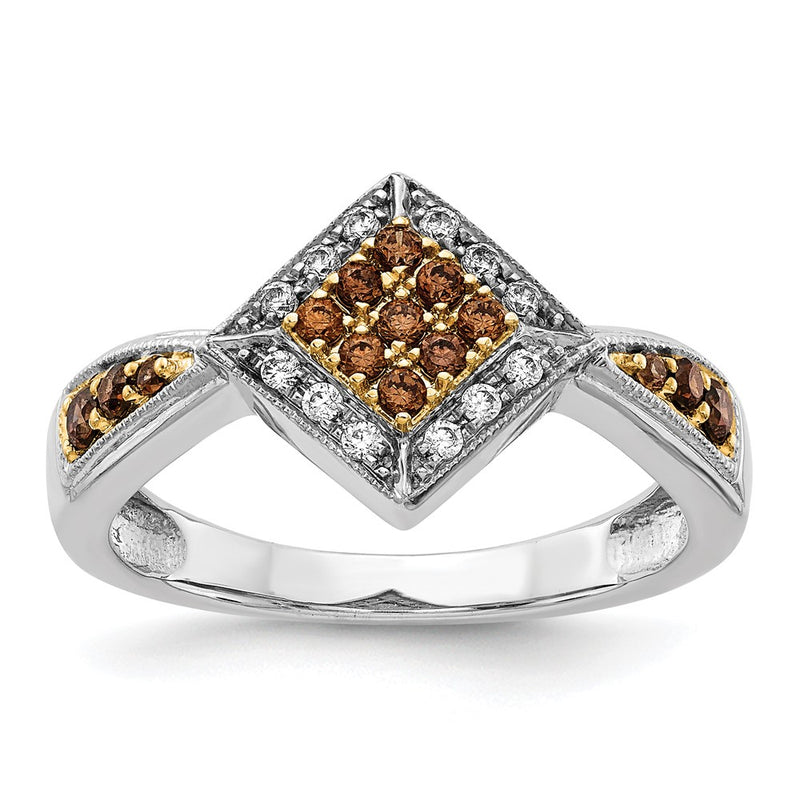 14k White Gold w/Yellow Rhodium White and Champagne Real Diamond Ring