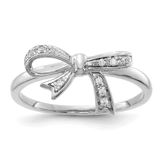 14k White Gold Real Diamond Bow Ring