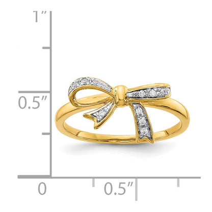 14K Yellow Gold w/Rhodium Real Diamond Bow Ring