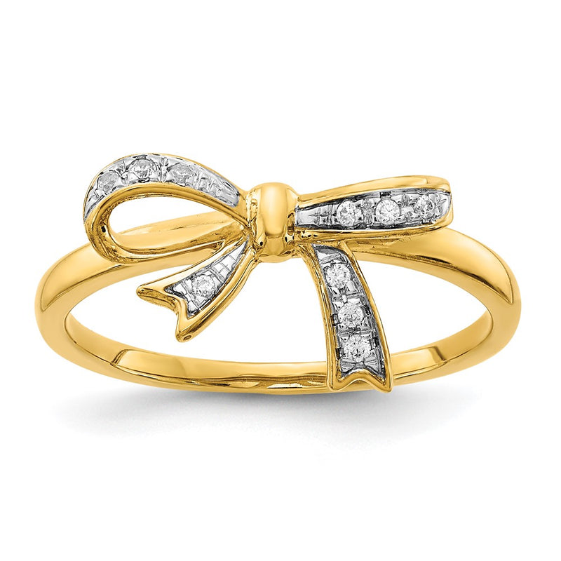 14K Yellow Gold w/Rhodium Real Diamond Bow Ring