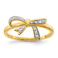 Solid 14k Yellow Gold w/Rhodium Simulated CZ Bow Ring