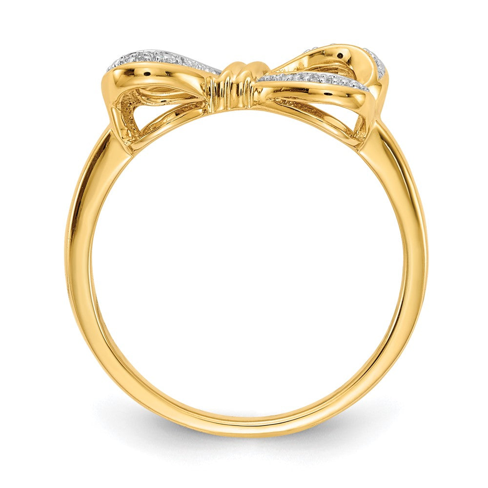 14K Yellow Gold w/Rhodium Real Diamond Bow Ring
