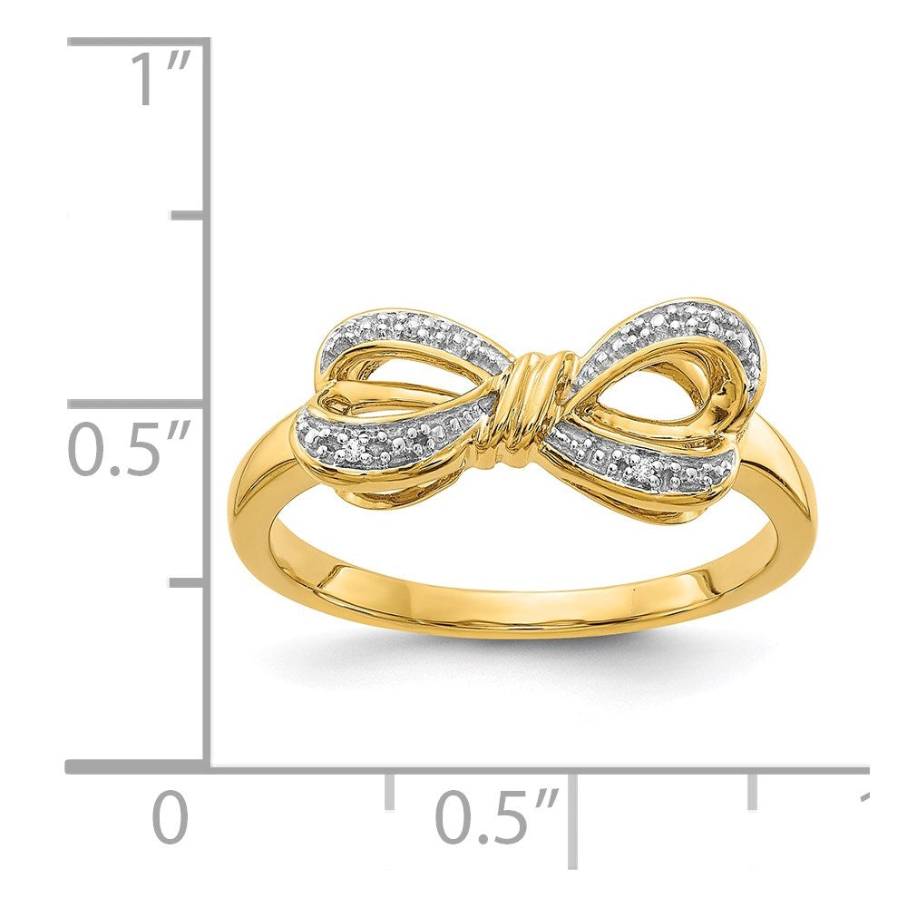 14K Yellow Gold w/Rhodium Real Diamond Bow Ring