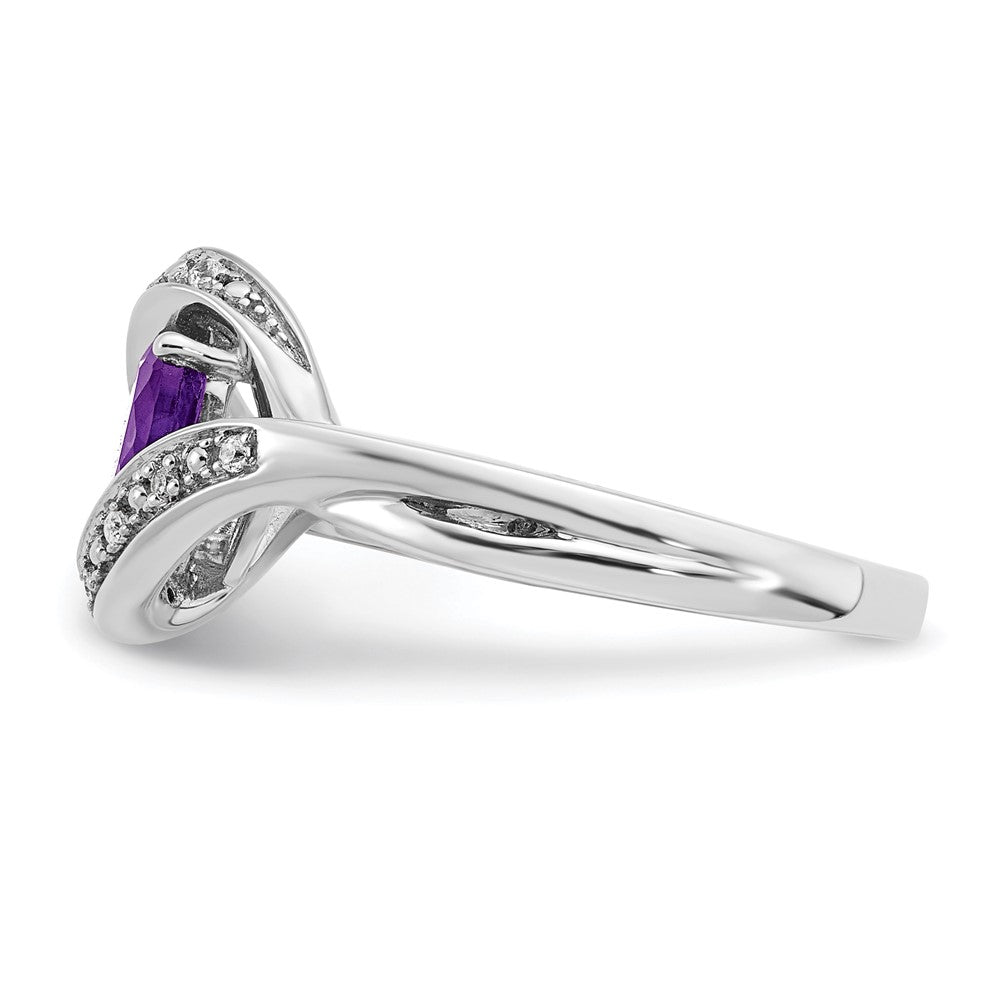 Solid 14k White Gold Oval Simulated Amethyst and CZ Ring