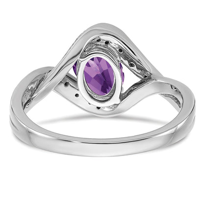 Solid 14k White Gold Oval Simulated Amethyst and CZ Ring