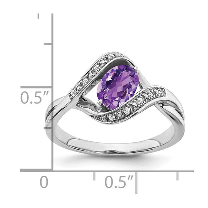 Solid 14k White Gold Oval Simulated Amethyst and CZ Ring