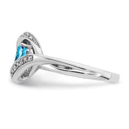14k White Gold Oval Blue Topaz and Real Diamond Ring