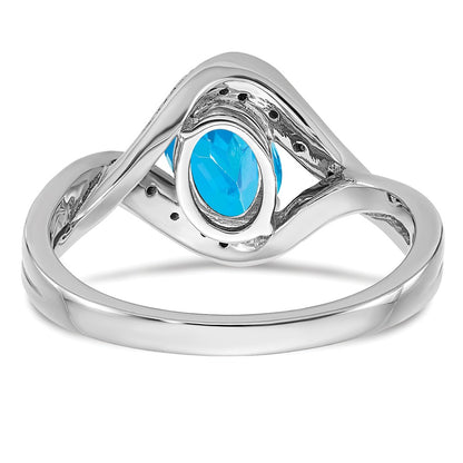 14k White Gold Oval Blue Topaz and Real Diamond Ring