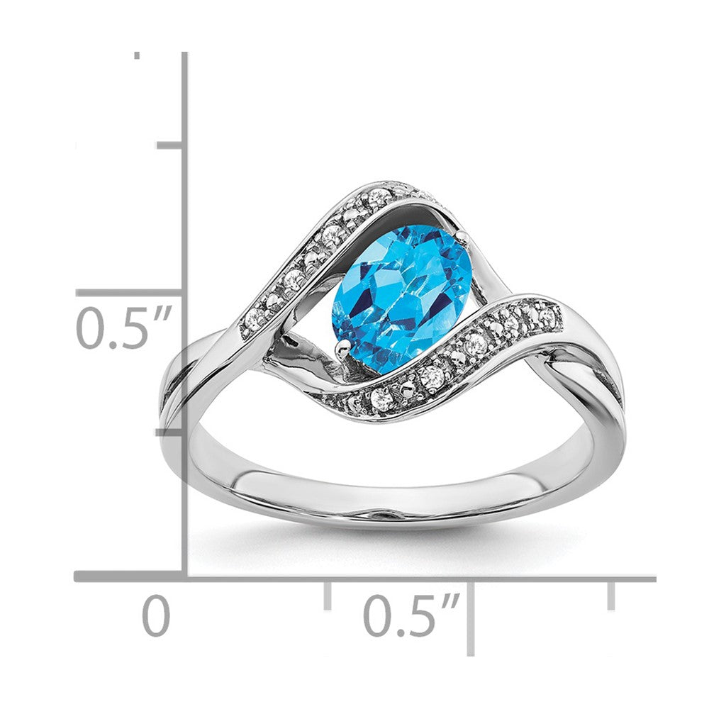 14k White Gold Oval Blue Topaz and Real Diamond Ring