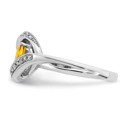 14k White Gold Oval Citrine and Real Diamond Ring