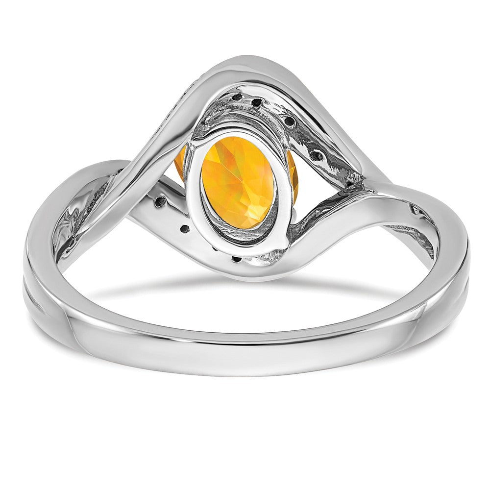 14k White Gold Oval Citrine and Real Diamond Ring