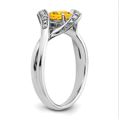 14k White Gold Oval Citrine and Real Diamond Ring