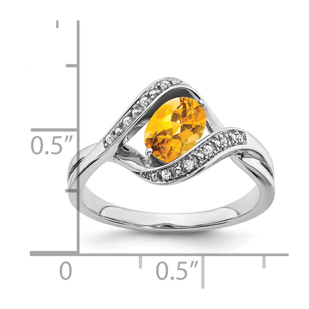 14k White Gold Oval Citrine and Real Diamond Ring