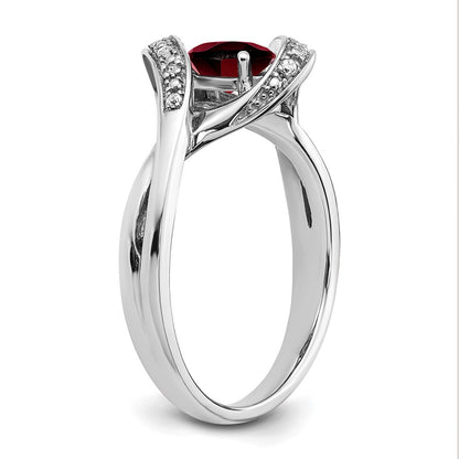 Solid 14k White Gold Oval Simulated Garnet and CZ Ring