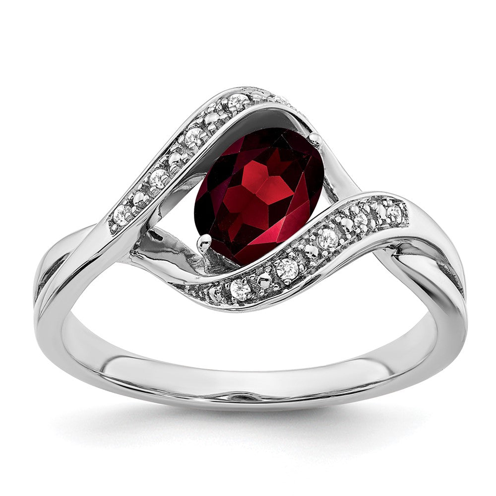 Solid 14k White Gold Oval Simulated Garnet and CZ Ring