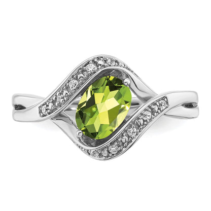 14k White Gold Oval Peridot and Real Diamond Ring