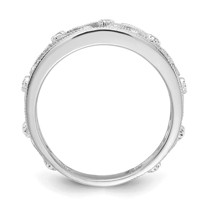 14k White Gold Flower Vine Design Real Diamond Ring