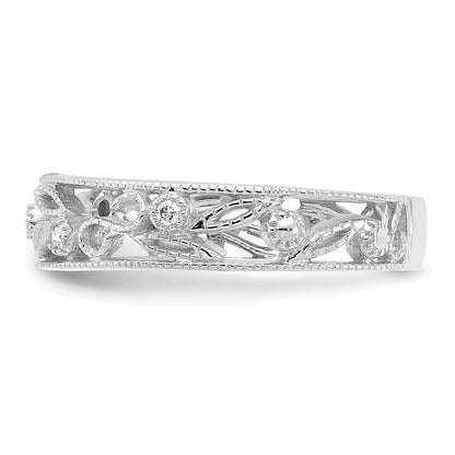 14k White Gold Flower Vine Design Real Diamond Ring
