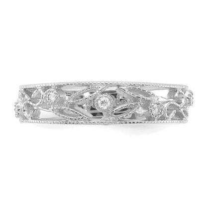 14k White Gold Flower Vine Design Real Diamond Ring