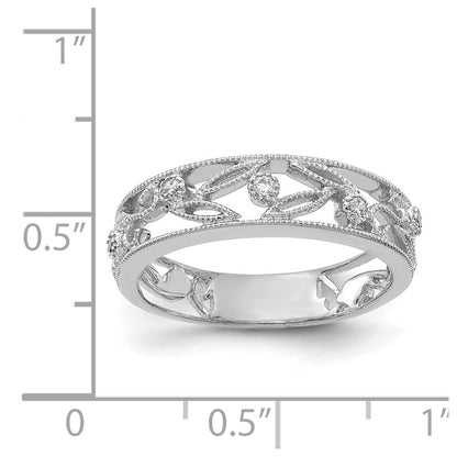 14k White Gold Flower Vine Design Real Diamond Ring