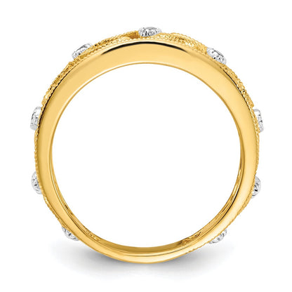 14K Yellow Gold Flower Vine Design Real Diamond Ring