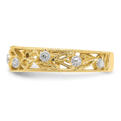 14K Yellow Gold Flower Vine Design Real Diamond Ring