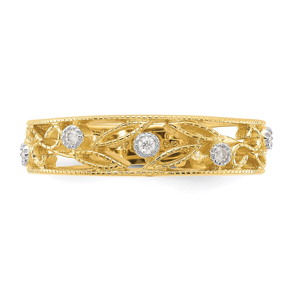 14K Yellow Gold Flower Vine Design Real Diamond Ring
